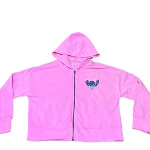 NWOT!💖GIRLS OLD NAVY ZIP UP JACKET! HOT PINK WITH HEART Glitter palm trees 🌴